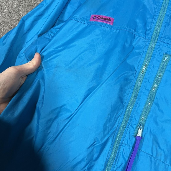 Vintage Columbia Jacket Womens Medium Blue Hooded Windbreaker Radial Sleeve 90s - Picture 3 of 9